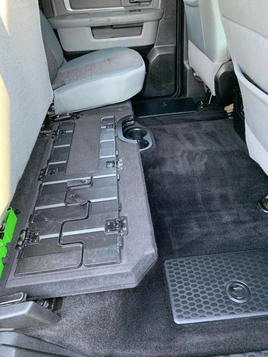 Rear cab and floor of a pickup truck after a deep interior clean by Miner Details